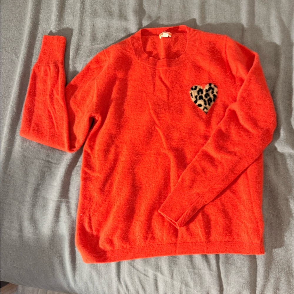 Red Sweater with Leopard Heart Patch